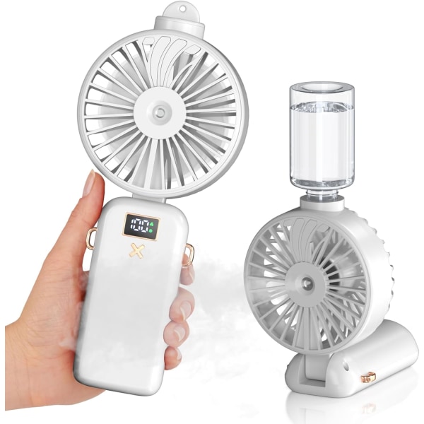 Håndholdt ventilator med vandtågespray, mini personlig ventilator håndholdt forstøvningsventilator, USB-genopladelig, 5 justerbare hastigheder, perfekt til hjemmet og rejser white