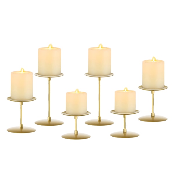 Metallljushållare Guld - för pelarljus Set med 6 Ljusstativ Järnplatta Modern hemmantel Matbordsdekorationer Mittpunkt för bröllop