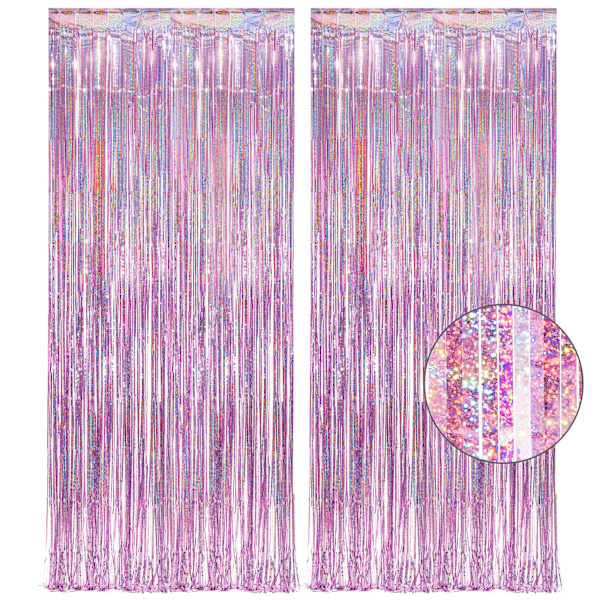 Vaaleanpunainen tinsel-verhojuhla tausta glitter - Folio Fringe Verho Lila Vaaleanpunainen Juhla Dekoraatio Streamerit Juhla Koristeisiin - 2 KPL