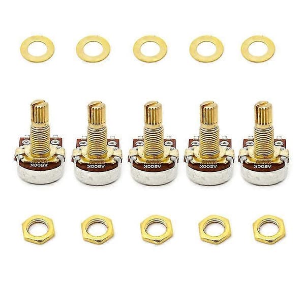 5 st A500k Potentiometer Splined Pot Elgitarr Bas Effektförstärkare Ton Volym 18mm Axel Delar Gyllene