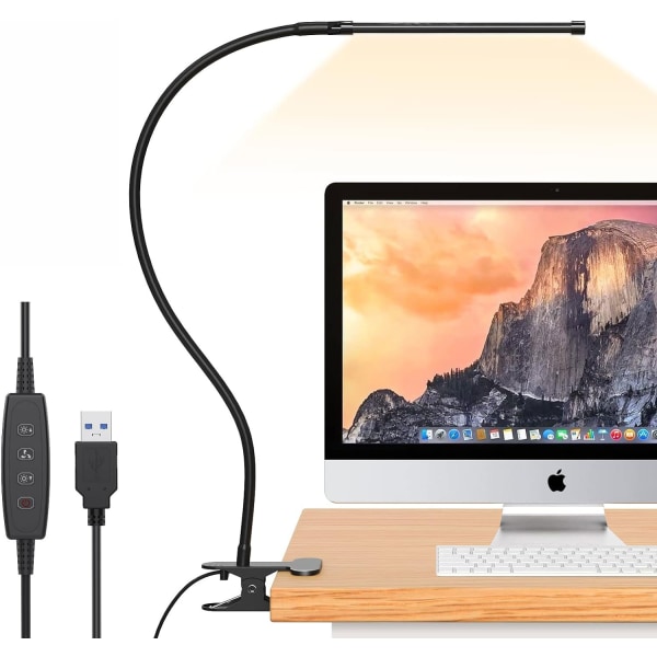 LED Dimmable Desk Lamp - 【3 Colour Temperatures & 10 Brightness Levels】 40cm Flexible Gooseneck ,Easy Clip on Reading Light,Work Lamp for Home/Office