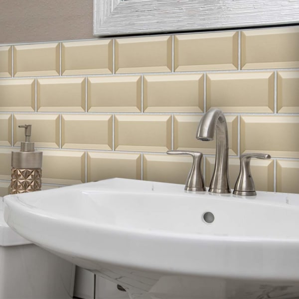 20X10cm 27 stk. Skrælle- og klæb-overføringsklistermærker på fliser, selvklæbende vandafvisende PVC-flisedekaler til køkkenindretning i hjemmet, beige marmor color