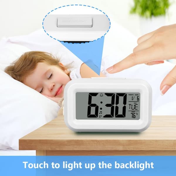 Digital vækkeur til natbordet, LED-display med justerbar slumrefunktion 12/24 timer, temperatur, dato, timer, lysstyring, bærbare vækkeure