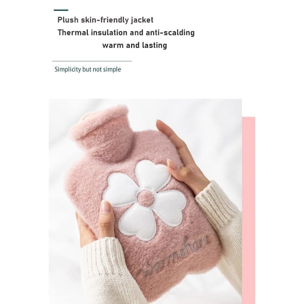 Varmvattenflaska Cartoon Plysch Bärbar Mini 1000ML-Rosa pink