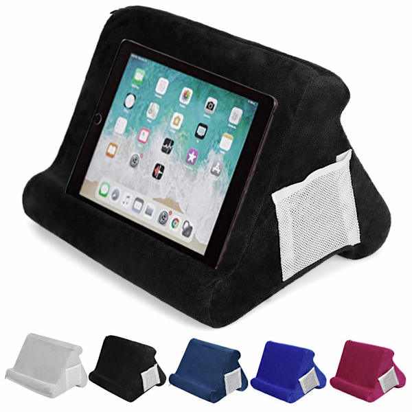 Foldbar puteholder for nettbrett, bokstøtte, lesestøttepute, multivinkel, myk puteholder, nettbrettstativ, sofaputeholder, e-lesere, svart black