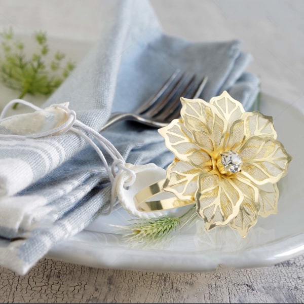 12 stk. Guld Servietringe Hule Ud Blomster Legering Servietringe Holdere til Julemiddag Bryllup Fødselsdagsfest Ferie Banket Dekor Gunst gold