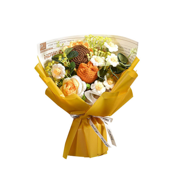 Handgjord stickad bukett virkad bukett konstgjorda blommor stickad solros ros prästkrage färdig produkt evig välsignelse, gul