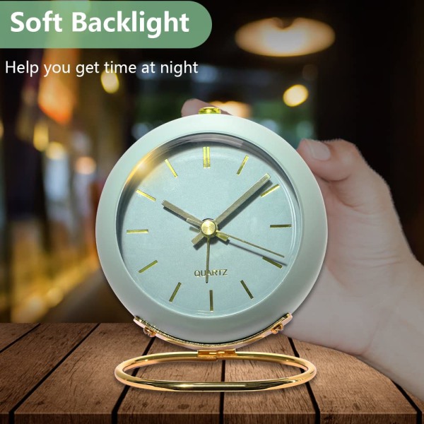 Icke tickande klocka med ljus, skrivbordsklocka för sovrum (grön)