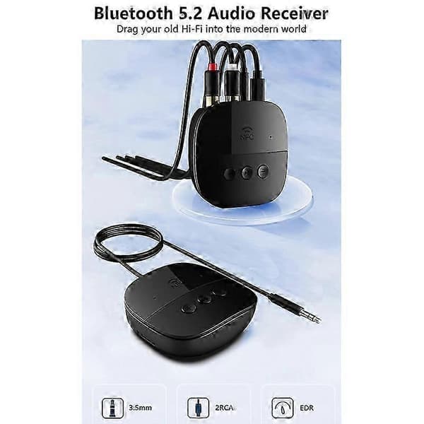 Bluetooth 5.2 Bil AUX Audio Adapter Mottaker 3.5mm Trådløs Håndfri Samtale Musikk Audio Adapter for