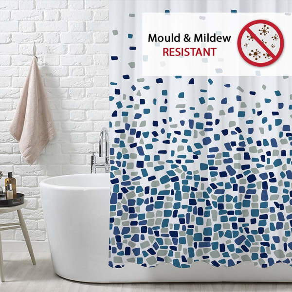Duschgardin mould och mögelbeständig - Mosaikblå, 180 x 180 cm (71 x 71 tum) | Vattenavvisande tyg | 100% Polyester blue