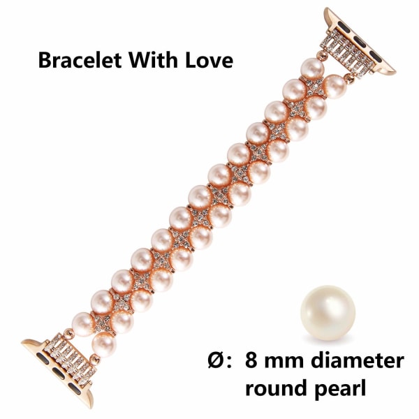 Pärlarmband kompatibelt med Apple Watch Band 38/40/41 mm iWatch Series 8/7/6/5/4/3/2/1, artificiell elastisk stretch Bling Diamond Smycken Armband,A rose gold 38/40/41mm