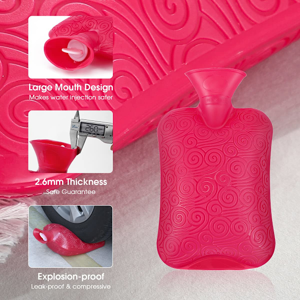Premium klassisk gummivarmflaske, holdbar 2 liter rød red