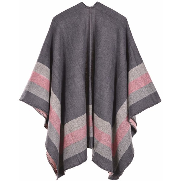 Vändbar överdimensionerad Poncho Cape, varm sjal omlott för damer med öppen printed filtkoftor, GRÅ grey