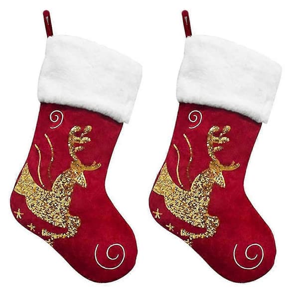 Julstrumpor Presentpåse Snöflinga Älg Flanell Broderade Julstrumpor Julklapp (hjort)
