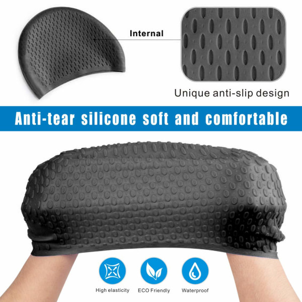 Svømmehætter, Silikonesvømmehætte Anti-Slip til Unisex Voksne, Sort