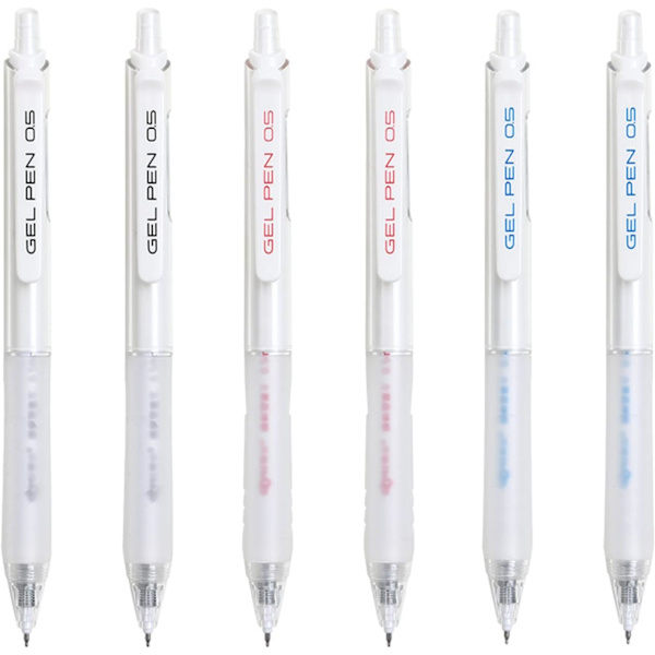 6 kpl vedettäviä geelikyniä - Rollerball-kynä 0,5 mm hieno kärki nopeasti kuivuva kuulakärkityyppi Super Smooth Writing Drawing 6 kynän sarja musta punainen sininen muste