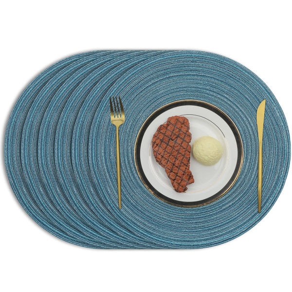 38cm vävda runda 6 delar bordstabletter Värmeisolering Flätad bomull Matbordsmattor Tvättbara bordsunderlägg för hemmafest Bröllopsrestaurang (blå) blue