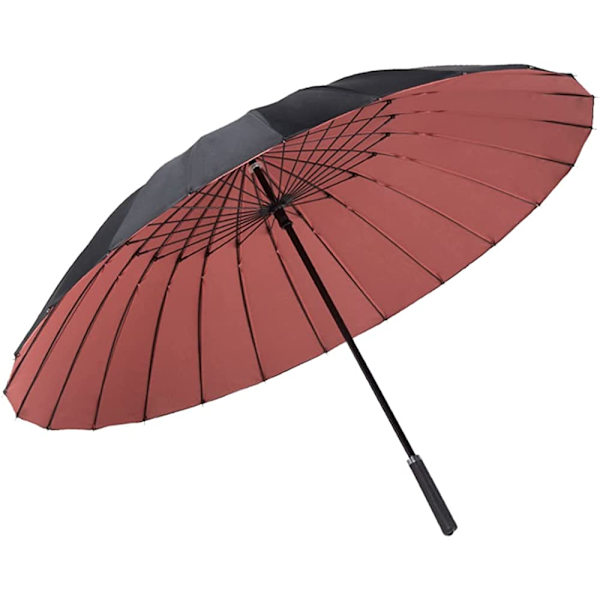 Stick Umbrella Dobbelt Baldakin 24 Ribber Sol og Regn Dobbelt(Pink)