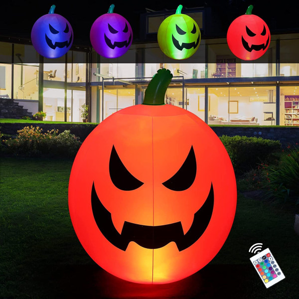 Halloween uppblåsbara utomhusdekorationer, fjärrkontroll Halloween-dekor med 16 färger LED-lampor inbyggda för semesterfest Yard Trädgårdsgräsmatta