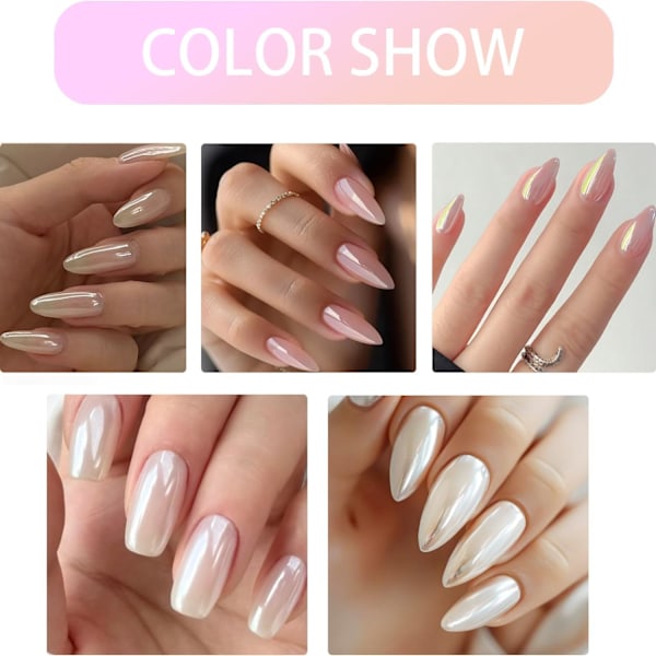 Vit pärlemor krom nagelpulver - 2 st spegeleffekt aurora magisk pärlemor nageljuveler spegelglitter nagelkrompulver holografiskt pigment White A