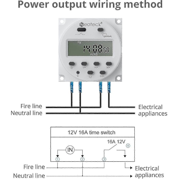 DC 12V Timer Switch 16A Digitalt Elektronisk Relæ