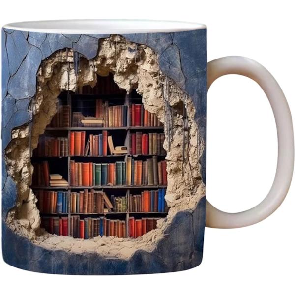 3D Bogreol Kop | Bibliotekshylde Kop 11 Oz | Kreativ Rumdesign Multifunktionel Keramik Kop, Bogelskere Kaffeekop, Cool Fødselsdag til Læsere B