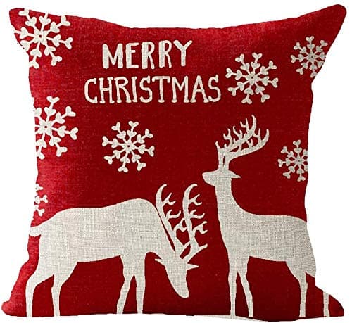 God Jul Kuddfodral Set med 4 Bomull Linne Örngott Vinter Jul Älg Slott Snögubbe Mönster Dekoration för Soffa Sovrum Hem 45x45 cm