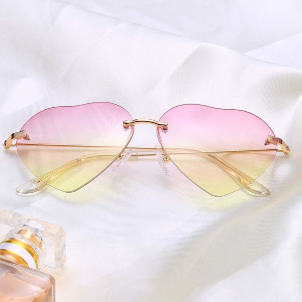 Solbriller kvinners hjerteformede solbriller rosa og gule