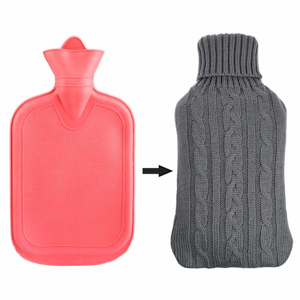 2-pack stickad överdrag för 2L varmvattenflaska, endast överdrag