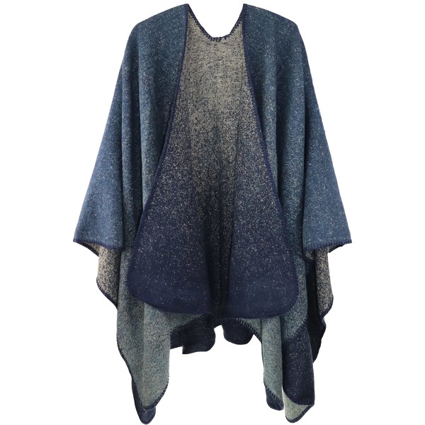 Dame Poncho Strikket Oversized Tæppe Cape Halstørklæde Navy blue