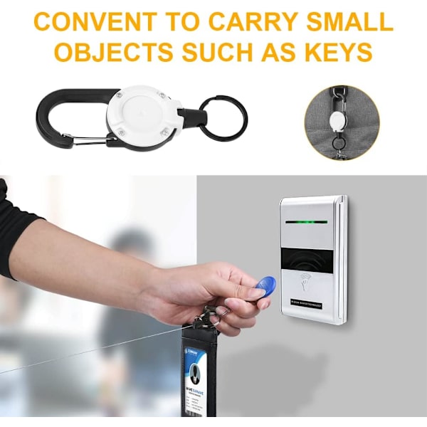 Heavy Duty Retractable Keychain, 2stk Retractable Badge Holder, Retractable ID Badge Reel Heavy Duty Reel Clips Retractable Badge Reels white*2