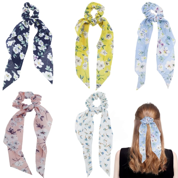 5 stk sateng sløyfe hår scrunchies blomster hårbånd elastisk