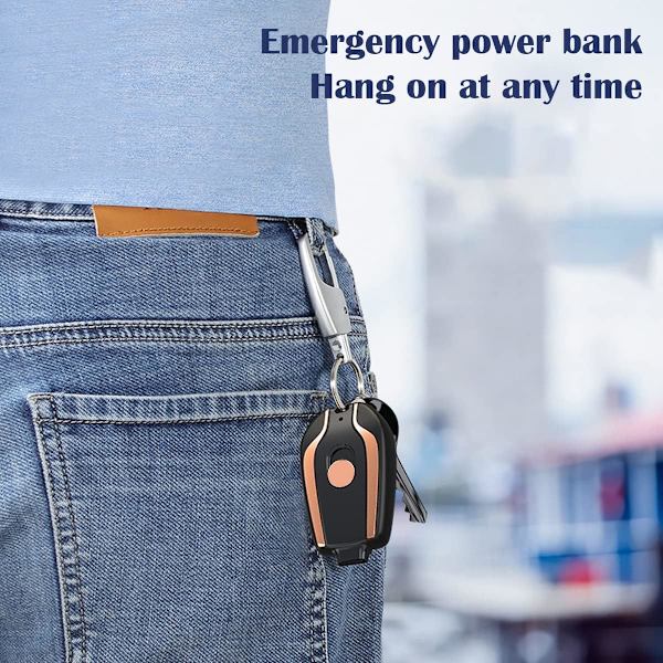 Nøglering Powerbank, 1500mah Mini Powerbank Oplader med Type-C, Holdbar Nøglering Telefonoplader Mini Power Nødoplader Sikker Lille Power