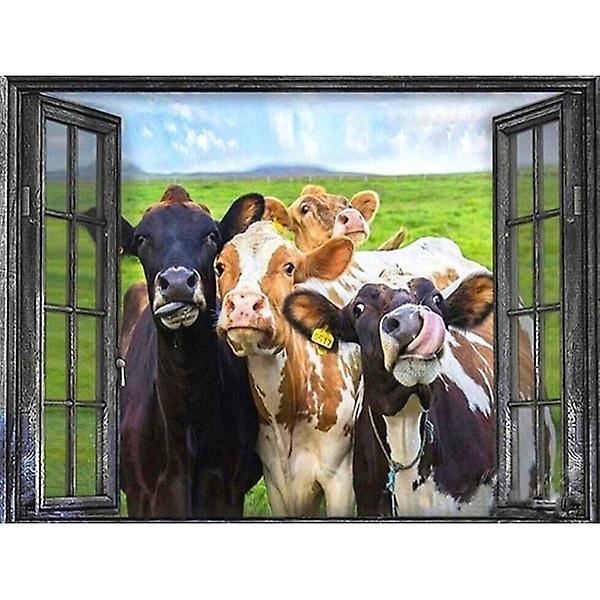 30 x 40 cm, ku foran vinduet Diamantmaleri Brodering