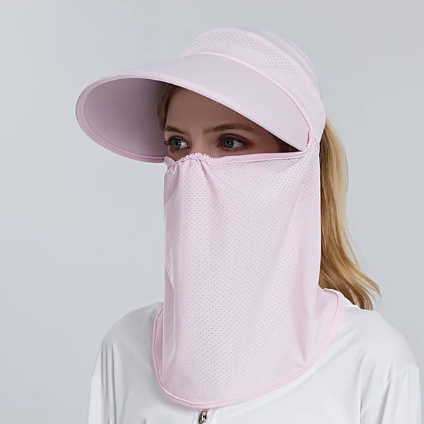 Kvinde Sommer Sol Hat Ansigt Dækkende Ensfarvet (Pink)