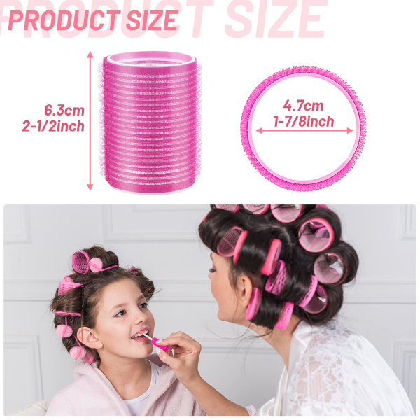 24 Pcs Hair Rollers Set, include 12 Pcs Self Grip Hair Rollers & 12Pcs Duckbill Clip, Salon Hairdressing Curlers Tools(48mm)