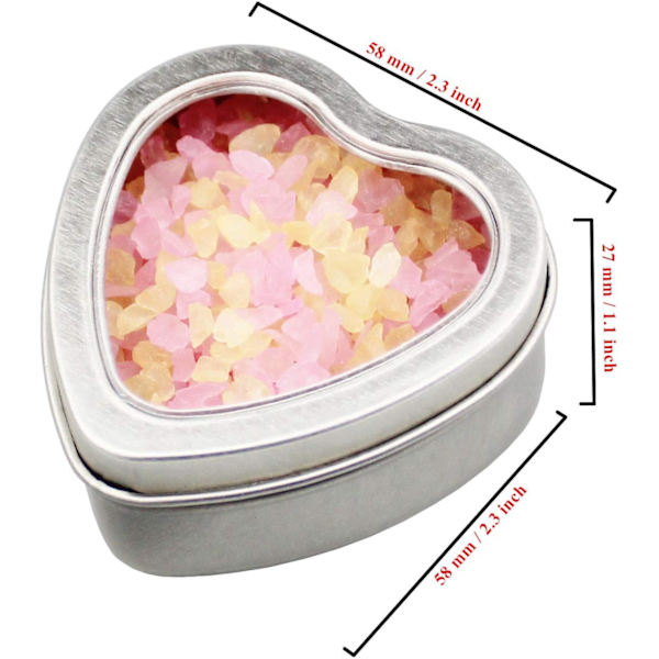 14 st 60 ml tomma hjärtformade silvermetallburkar med genomskinligt fönster