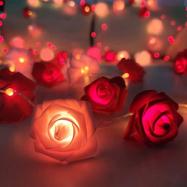 Ruusujen kukkanauhavalot 19,6 Ft 40 LED-keinotekoiset ruususeppeleet Keijuvalot USB ladattu ruusuvalo hääpuutarhansisustuslahjaksi (vaaleanpunainen+punainen)
