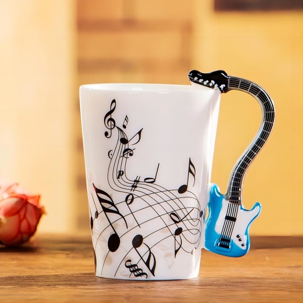 Kreativ musikkmugg Fiolin stil Gitar Keramisk krus Kaffe Te Melk Stave Kopper med håndtak Kaffe krus Nyhetsgaver (Blå elektrisk gitar) blue