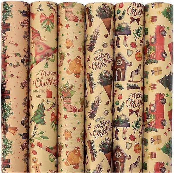 Julklappspapper, 12 ark julklappspapper, Kraftpapper Julklappsinslagning, 70x50CM, för julklappspresent