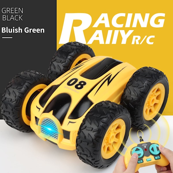 Mini Stunt RC -autot, lelu, 4WD 2,4 GHz:n kauko-ohjattava auto, kaksipuoliset pyörivät ajoneuvot, lasten lelu pojille ja tytöille, syntymäpäivä ilman akkua (keltainen) yellow