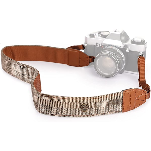 Ruskea kameran olka- ja kaulahihna kaikille DSLR-kameroille
