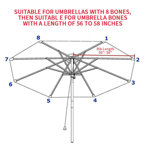 Parasol Parasoll Erstatningsdeksel, 3m, 8 Ribber, Erstatningsbaldakin
