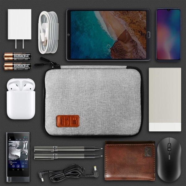 Cable Organizer Bag, Travel Electronics Accessories Bag Organizer för Flash Disk, USB -enhet, Power Bank, Minneskort, Hörlurar, Double Layer, Grå