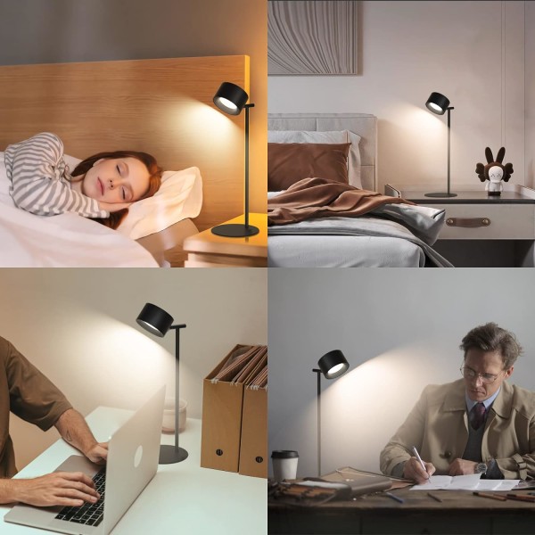 Skrivebordslampe LED Oppladbar Batteri Multifunksjonell Sengelampe Dimbar Berøringskontroll Varm/Hvit Fargetemperaturmodus 360° Roterbar Magnetisk Avtakbar black