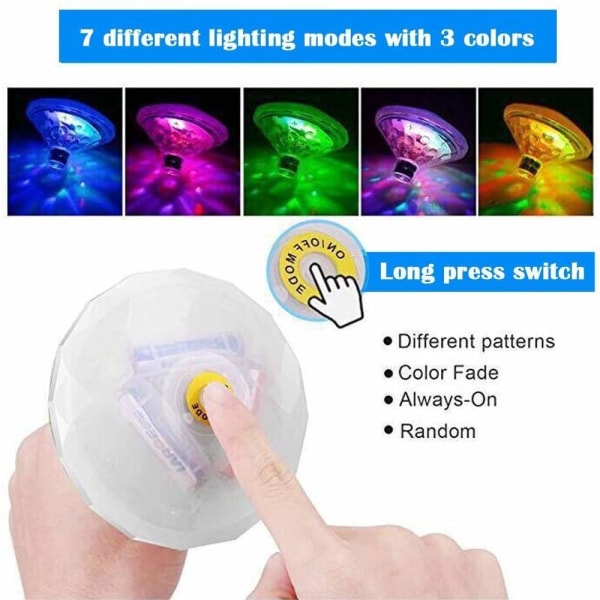 Flytande pool LED-badlampor för bad disco damm simbassäng badleksaker, 7 lägen sorterade färger batteridriven