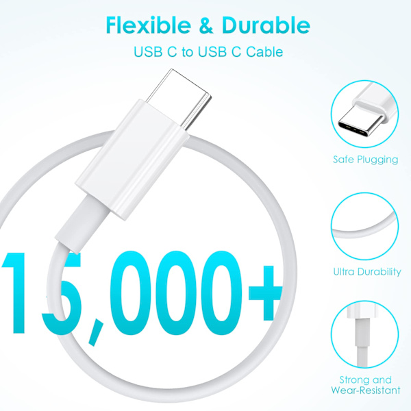 1M USB-C-laddningskabel för iPhone/Samsung (USB-C till USB-C)