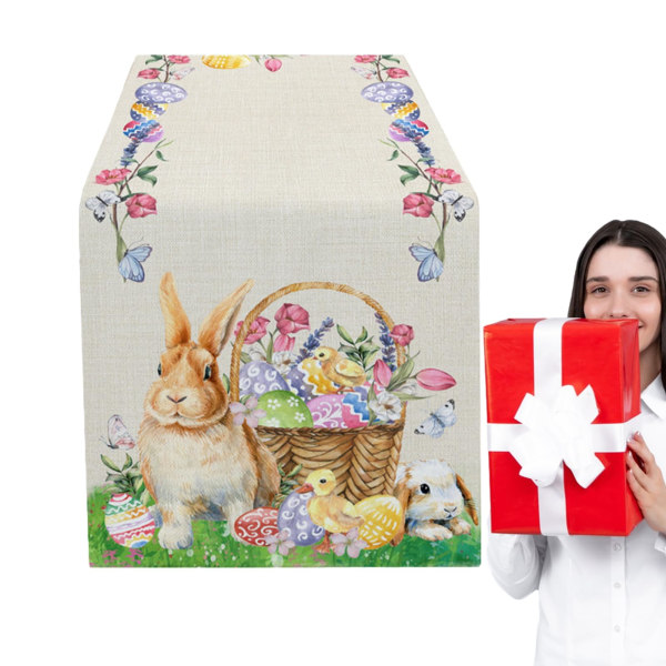Påskägg Bordslöpare - Festlig heminredning | Anti-Smuts Duk | Bunny Floral Leaves Påskbordslöpare (183 X 33 cm)