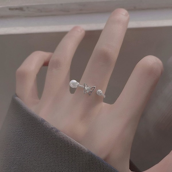 Ring Delikat Hollow Out Pearl Ring Kvinnlig Fjärilsring Kvinnlig Mode Personlighet Ring Enkel Dam Ringar Och Ringar