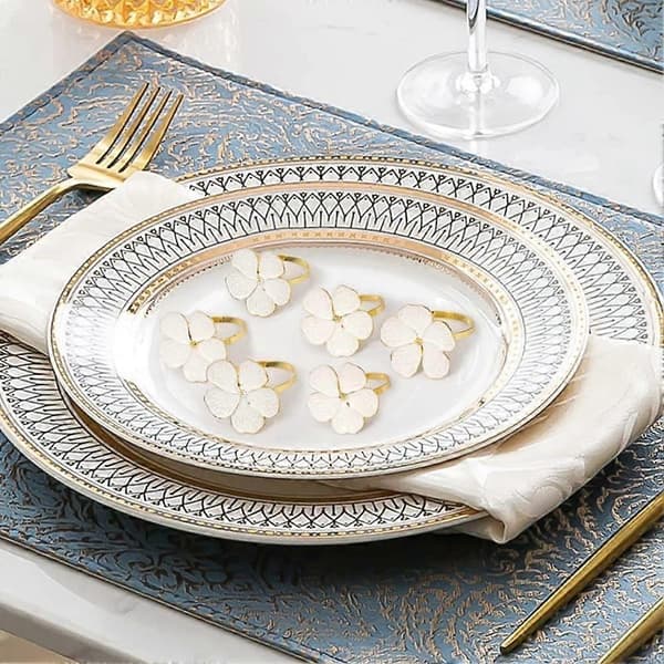 Set med 6 Blomservettringar Eleganta Servetthållarspännen